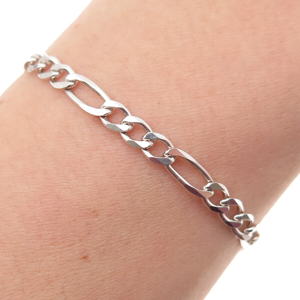 925 Sterling Silver Vintage Italy Figaro Link Bracelet 8"